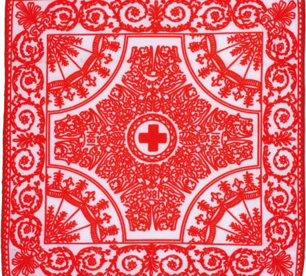 Frankie Welch Red Cross napachief, 1981, unidentified synthetic fabric